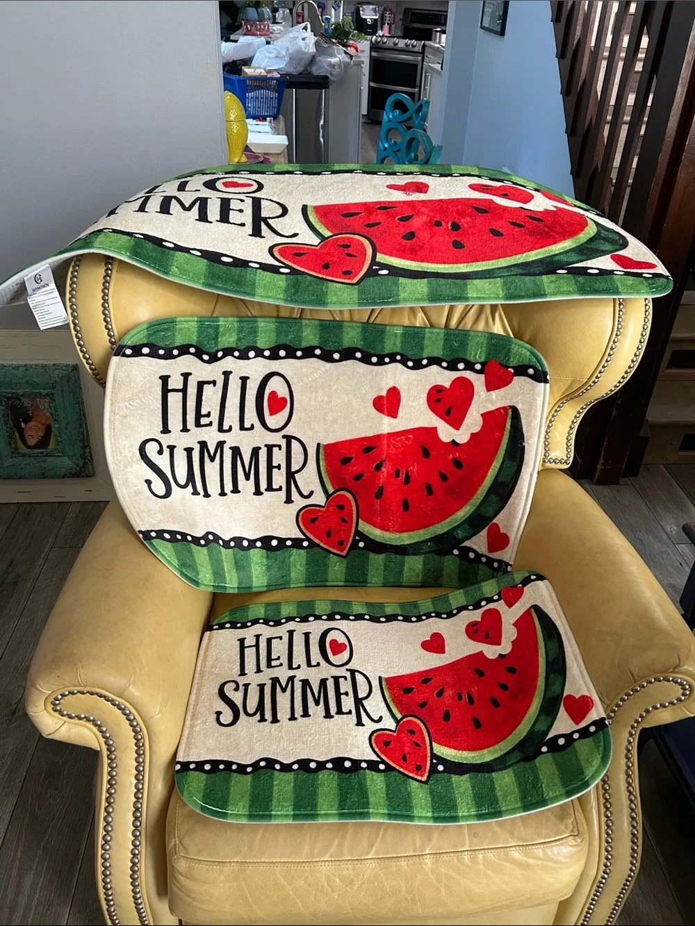 Hello Summer Watermelon Set of 3 Different Size Rugs. Green/Red